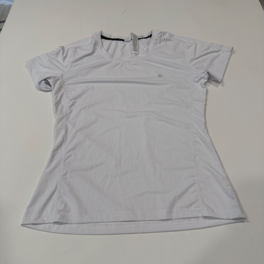 Lululemon Swiftly Tech Short Sleeve 2.0 White Mesh Stripe Athletic Shirt Size L
